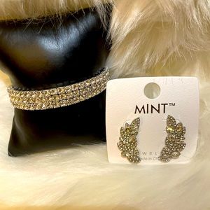 Hints of Rhinestones - Silver bracelet and earring duo